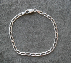 IBB Hammered Elongated Oval Link Vintage Shiny Sterling Silver Bracelet 7″ ~3.8g