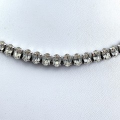 Vintage TRIFARI Signed Oval Rhinestone Silver Tone Tennis Necklace 16.5″
