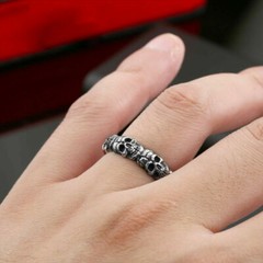 New Personality Men’s Solid 925 Sterling Silver Skull Gothic Punk Band Ring