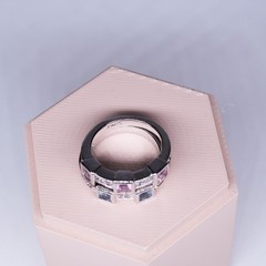 1990’s 18K White Gold-Plated Pink and Blue square stone 2 ring stack