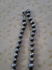 Vntg Japan textured metal beads silvertone necklace Rare