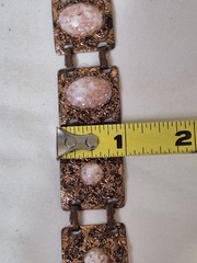 Copper Glitter Confetti Cream Lucite Acrylic Metal Link Panel Bracelet Vintage
