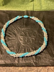 Vintage Faux Torquoise And Pearl Intertwined Choker Necklace- Barrel Clasp