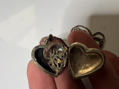 Vintage FAS Heart Shape Locket Pendant Sterling Silver 925 Black Onyx Marcasite