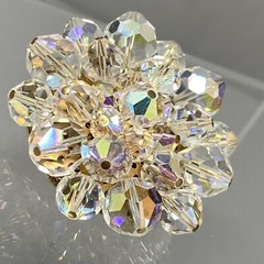 VTG Crystal Brooch Clear Cluster Aurora Borealis Faceted Gold Back Bling 1.75″