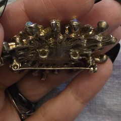 1950s A/B Rhinestone Brooch w Pendant Loop Atomic Snowflake Star Burst Sunburst