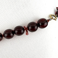 CHERRY amber bakelite necklace – 29″ & 116 grams of 19mm 10mm clear red beads
