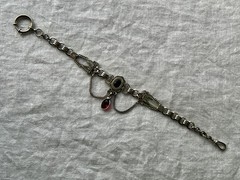German Jugendstil Albertina Watch Chain Red Glass Drop Clover Mark c.1910-1925