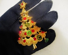 VTG MYLU CHRISTMAS TREE BROOCH EARRING RAREST RHINESTONES CRYSTALS CATHEDRAL MCM