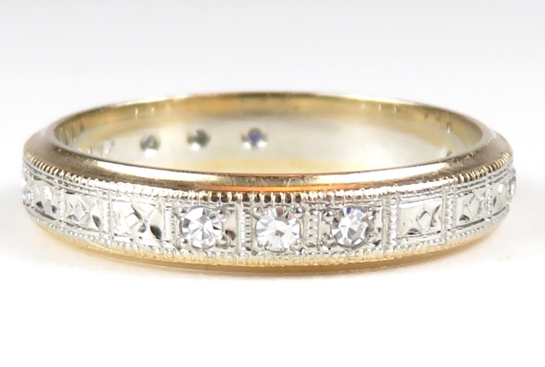 Antique Art Deco 1920’s Diamond Eternity Wedding Band 14KW/Y Ring Size 4.75 UK-J