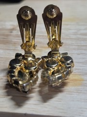 Vintage Gold Tone Clip On Earrings AB Brown & Clear Glass Crystals Sparkling