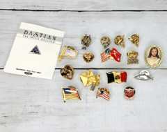 Vintage Lapel Pin Tie Tack Lot 17 Pieces American Flag Cherub Angel Graduation