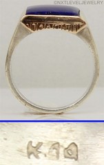 HEAVY 10.6 GRAM Antique Art Deco Natural Lapis Solid Silver & 14k Gold Mens Ring