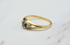 Vintage Style 14K Yellow Gold Finish Ring Lab Created Diamond & Blue Sapphire