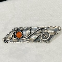 Art Deco German Ivy & Berry CORAL 830 Silver Ring SZ 9.75 & Brooch Spring set