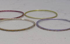 Lot of 6 Bangle Bracelets Gold Tone Stackable Boho Retro Multi Color Bollywood