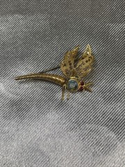 Western Germany Dragonfly Brooch Pin-Gold-tone Filigree Aurora Borealis/Crystals