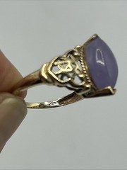 Vtg IWI 10K Yellow Gold Marquise Cut Lavender Jade Ring size 8.5