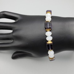 Women Faceted Bracelet Glass Beads Purple White Jewelry