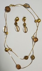 Vintage Beaded Station Necklace & Earrings JC Penny 90s Matte Gold Tone NOS