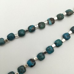 Silver Schark Handmade Sterling Silver & Turquoise Square Necklace 16-20″ #33