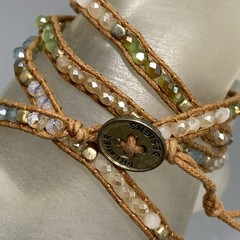 Premier Designs Wrap Brown Cord Bracelet Multicolor Glass Tension Beads Boho