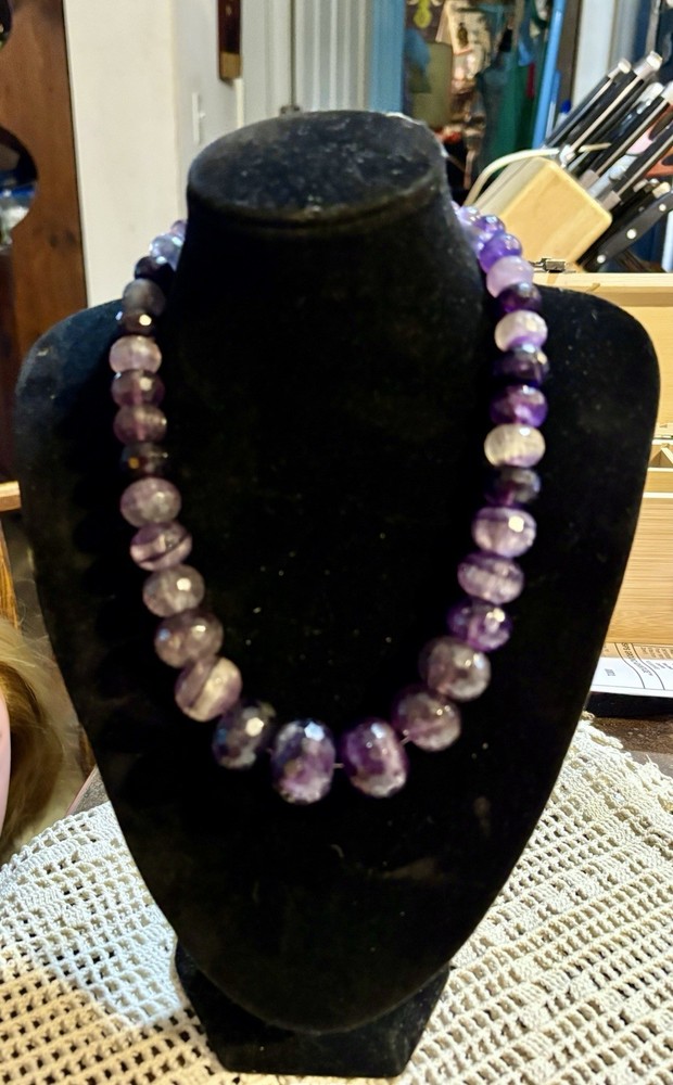 Vintage Sterling Silver Large Faceted Shades of Amethyst Graduated FAS NWTS