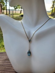 Antique Lavalier With Natural Aquamarine Gemstone 15k Yellow Gold