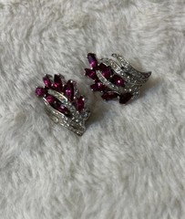 Rare Crown Trifari Dark Pink Navette & Clear Pave’ Rhinestone Earrings Stunning