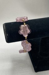 1/20 14K Gold Filled Pink Glass Flower Bead Link Bracelet 8.25″ 41.2g