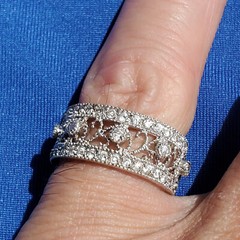 STERLING SILVER DESIGNER White CZ Filigree Wedding Band ETERNITY Ring Size 7.75