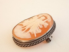 Vintage antique carved shell cameo pin brooch pendant 800 silver Three Graces