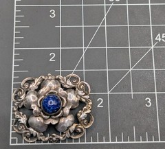 Vtg 800 Silver Made in Israel Blue Art Glass Flower Brooch Pin Trombone Clasp