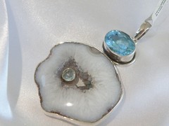 Huge Sterling Silver 925 Natural Heated Blue Topaz Modernist Pendant