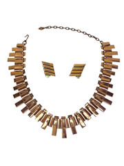 Vintage Renoir Copper Peter Pan Necklace Earrings Set MCM Modernist Signed 1950s