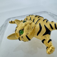 VTG Trifari Tiger Cub Ark Series Brooch Pin 1966 Green Eyed Kitten Cat Gold Tone