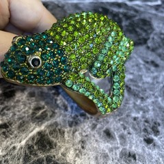 Green Rhinestone Gold Tone Chunky Frog Clamp Bracelet KC-7