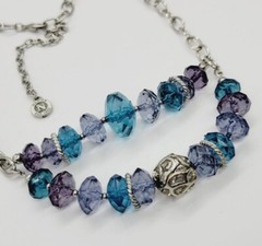 Napier Silver tone Necklace Multicolored Blue Lucite Beads Vintage 21 in