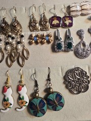 Large Lot Mixed Pierced Earrings 25 Pair Rhinstone Enamel Cloisonne Marcasite