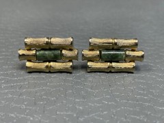 Vintage Jade Bamboo Yellow Gold Plated Cuff Links