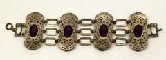 Antique Vtg 800 Silver Filigran Depose Bracelet with Purple Stones