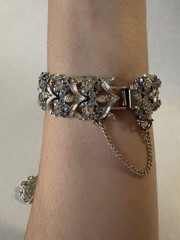 Vintage Francois Bracelet and Clip On Earrings Set Silver Tone with Rhinestones