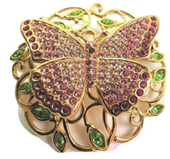 2002 Swarovski Swan Mark Signed Butterfly Brooch Pin Pink Green Rhinestones
