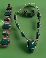 Pre 1920s Aztec Set Stamped Mexico Sterling 900 Platinum And Onyx.