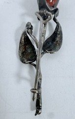 Vintage Baltic Amber Carved Rose Sterling Stem Pin Brooch, Unmarked 2.25in Long