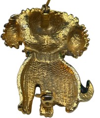 Dog Brooch Pin Vintage gold tone enamel pin Poodle/Yorki Green Body