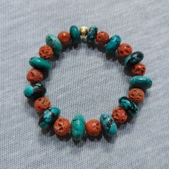 Natural Turquoise Coral Beads Bracelet Handmade Gemstone Stretch Jewelry