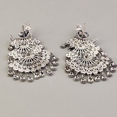 Vintage Sterling Silver Peacock Earrings Cannetille Filigree Articulated Dangles