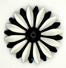 Vintage Large Black and White Enamel Flower Metal Pin