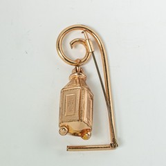 Vintage Rose Gold Tone Brooch Swinging Lantern Trombone Clasp Art Moderne 1940s